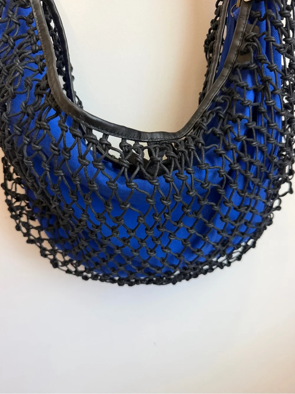 NWT Free People Silver Springs Sling Bag Crochet Mesh Black Blue MSRP $98
